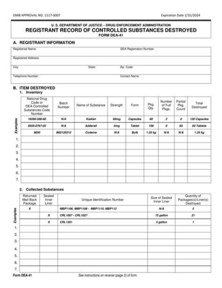 What is DEA Form 41 used for