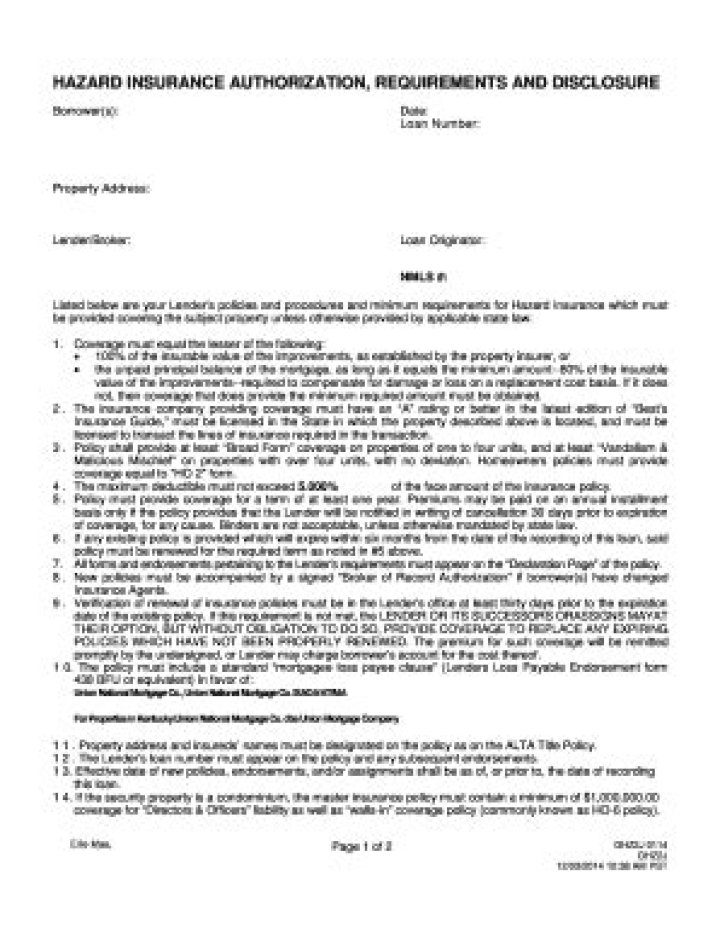 What is hazard insurance authorization