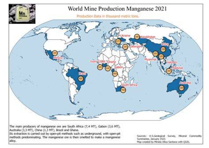 Where is manganese produced
